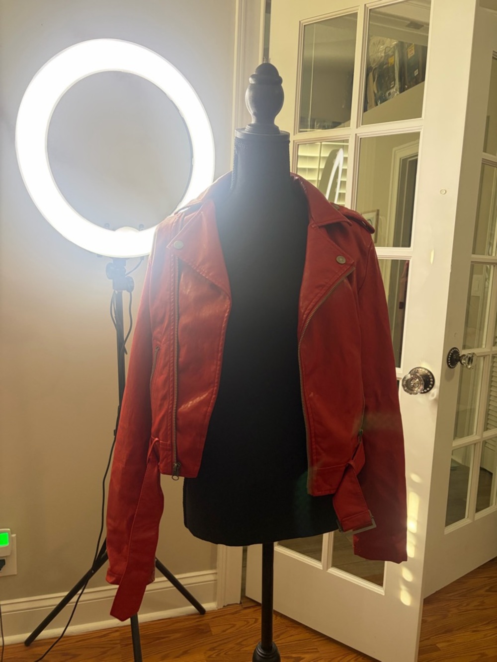 New Look Red Leather Moto Jacket with Asymmetrical Zip
